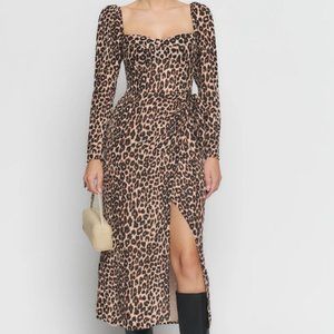 Reformation Theo Dress, Long Sleeve, Midi Length, in Leo Size 8